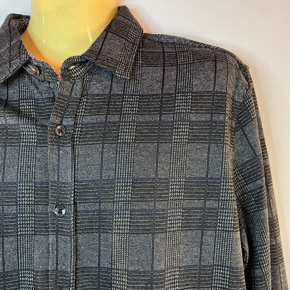 Point Zero Men's Grey Black Comfort Fine Knit Button Up Shirt - Size Small - NWT - Picture 3 of 6